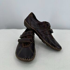 BORN Women's Othello Brown Leather two strap Comfort flat shoes size 7.5